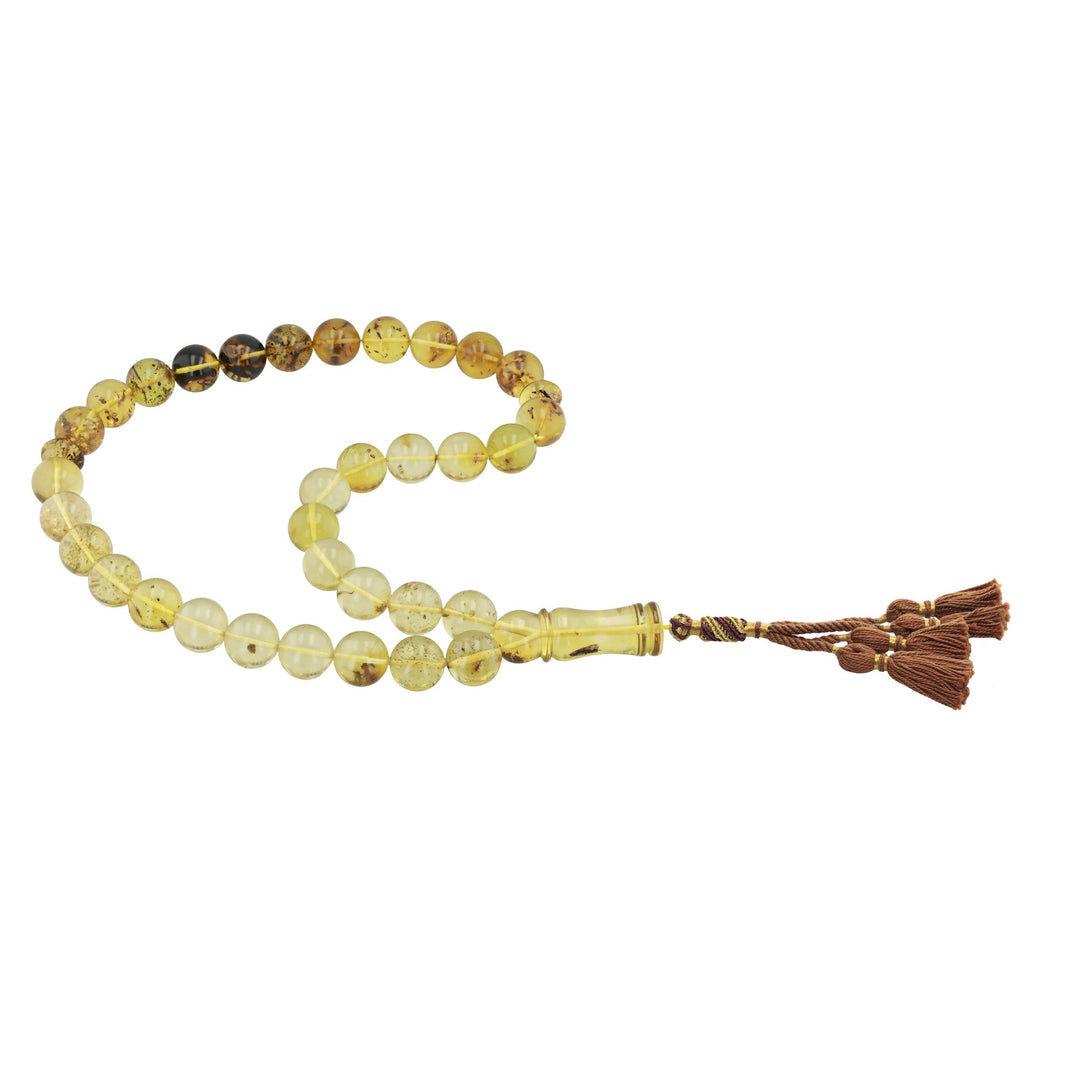 Caribbean Insect Amber 33 Beads Rosary Round Cut