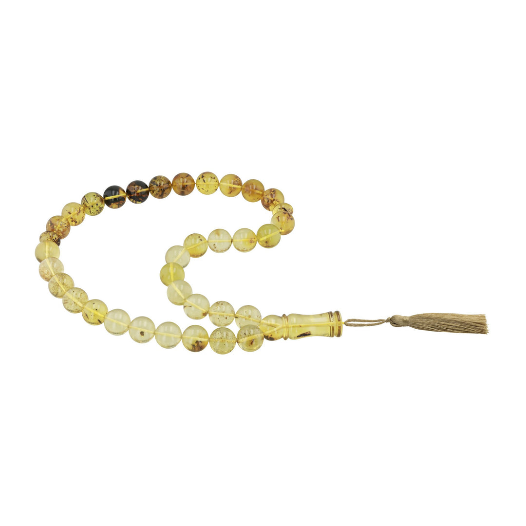 Caribbean Insect Amber 33 Beads Rosary Round Cut