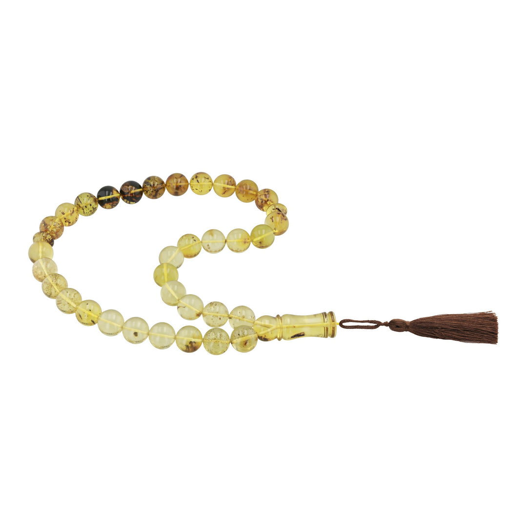 Caribbean Insect Amber 33 Beads Rosary Round Cut
