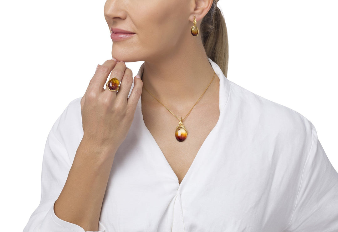 Bague en pierre ombrée à feuilles