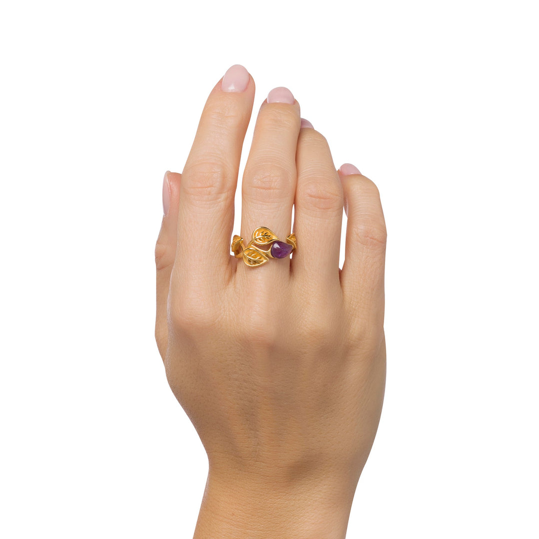 Golden Leaf Branch Purple Ring