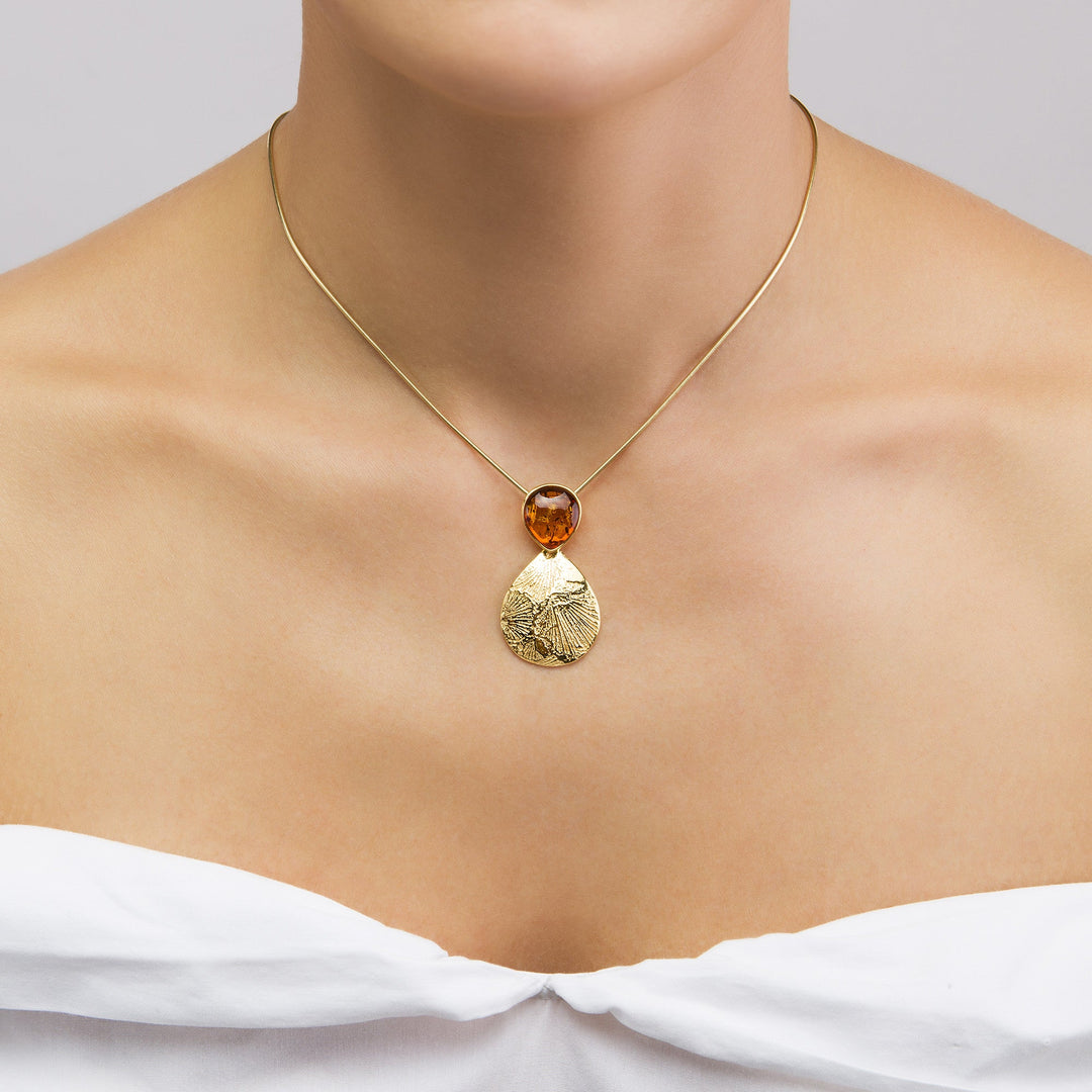 Sunny Leaf Print Honey Pendant