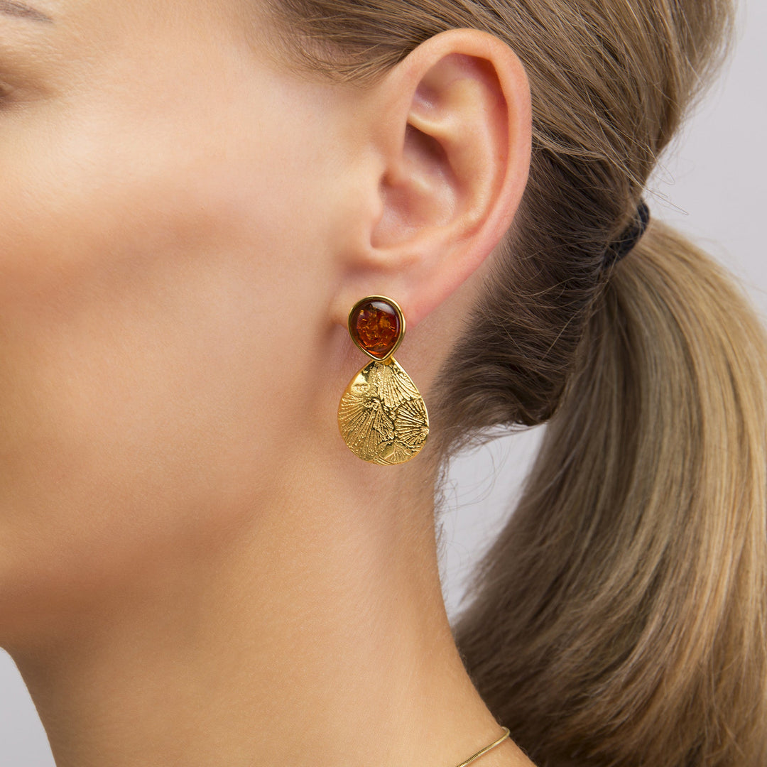 Sunny Leaf Print Honey Earrings
