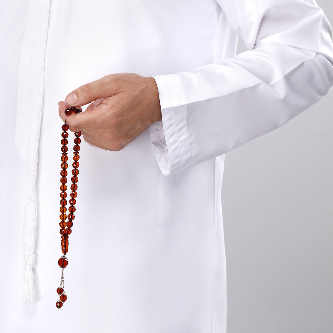 Baltic Cherry Amber 33 Beads Rosary Round Cut Faceted