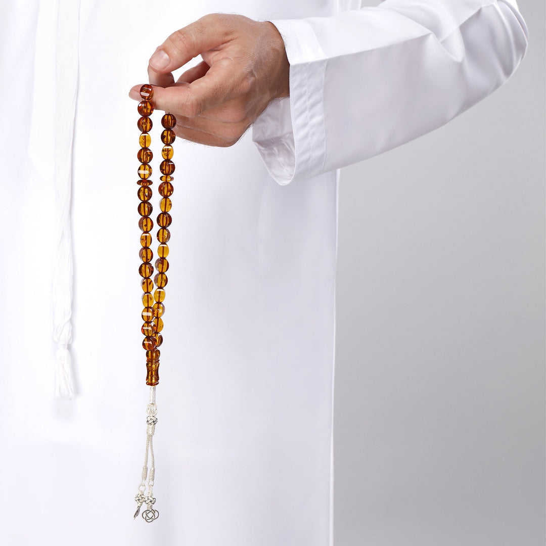 Caribbean Honey Amber 33 Beads Rosary Diamond Cut 3