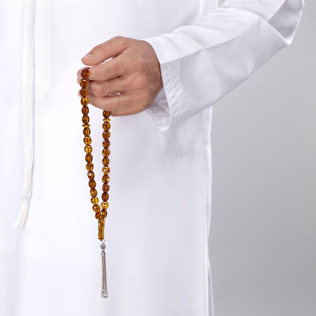 Caribbean Honey Amber 33 Beads Rosary Diamond Cut 4