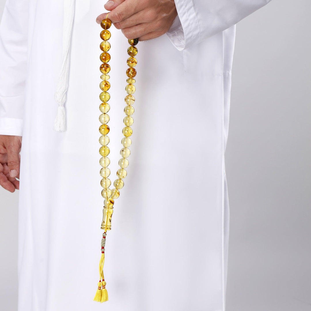 Caribbean Insect Amber 33 Beads Rosary Round Cut