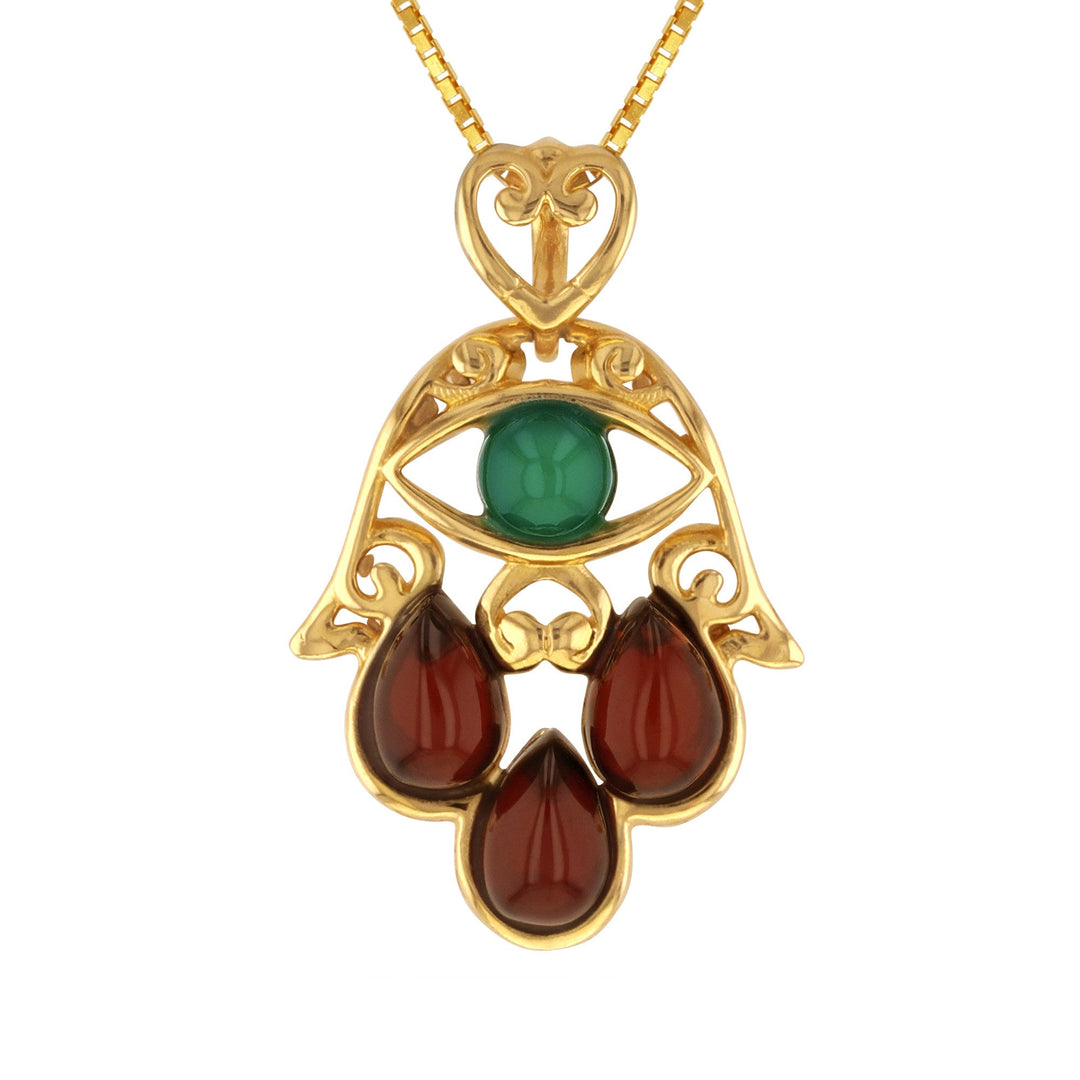 Hand of Fatima Cherry and Green Pendant