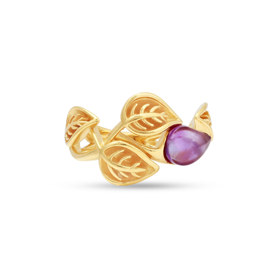 Golden Leaf Branch Purple Ring