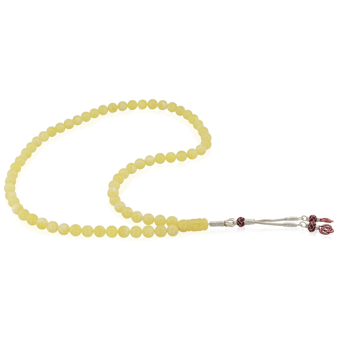 Baltic White Amber 66 Beads Rosary Round Cut