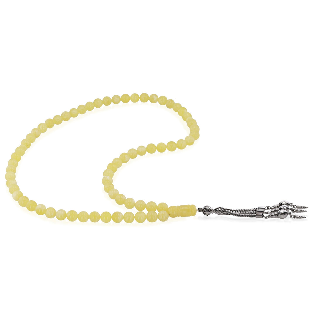 Baltic White Amber 66 Beads Rosary Round Cut