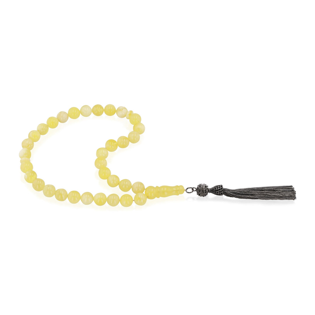 Baltic White Amber 33 Beads Rosary Round Cut