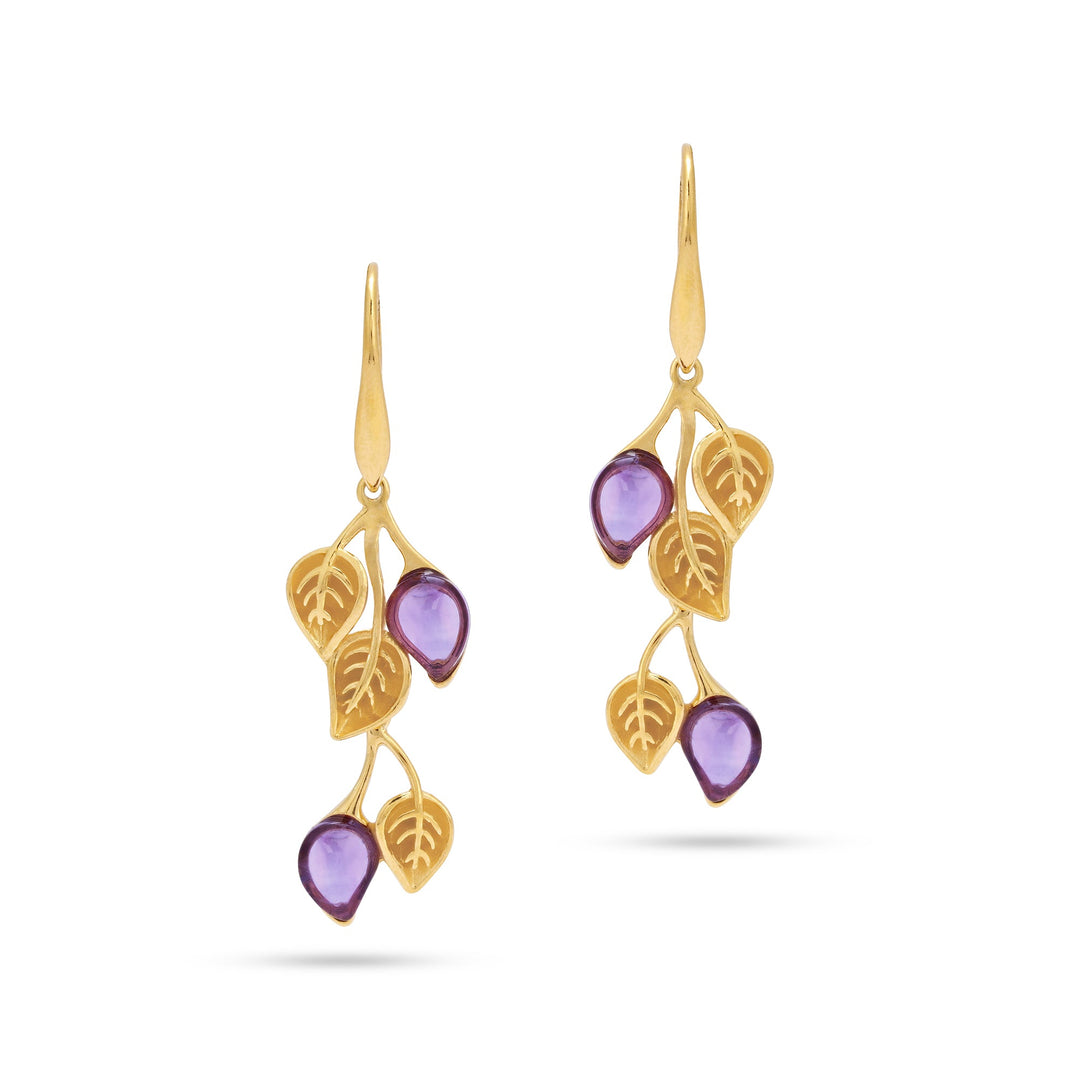 Golden Leaf Branch Purple Earrings