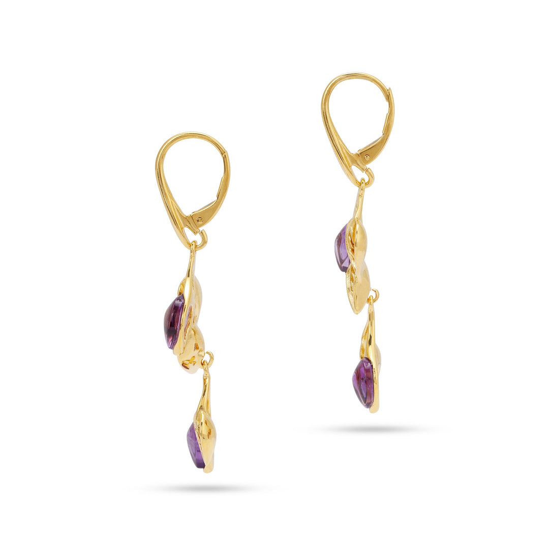 Golden Leaf Branch Purple Earrings