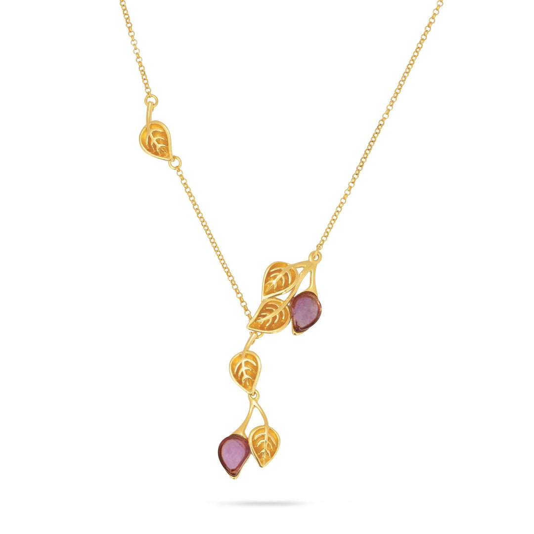 Golden Leaf Branch Purple Necklace