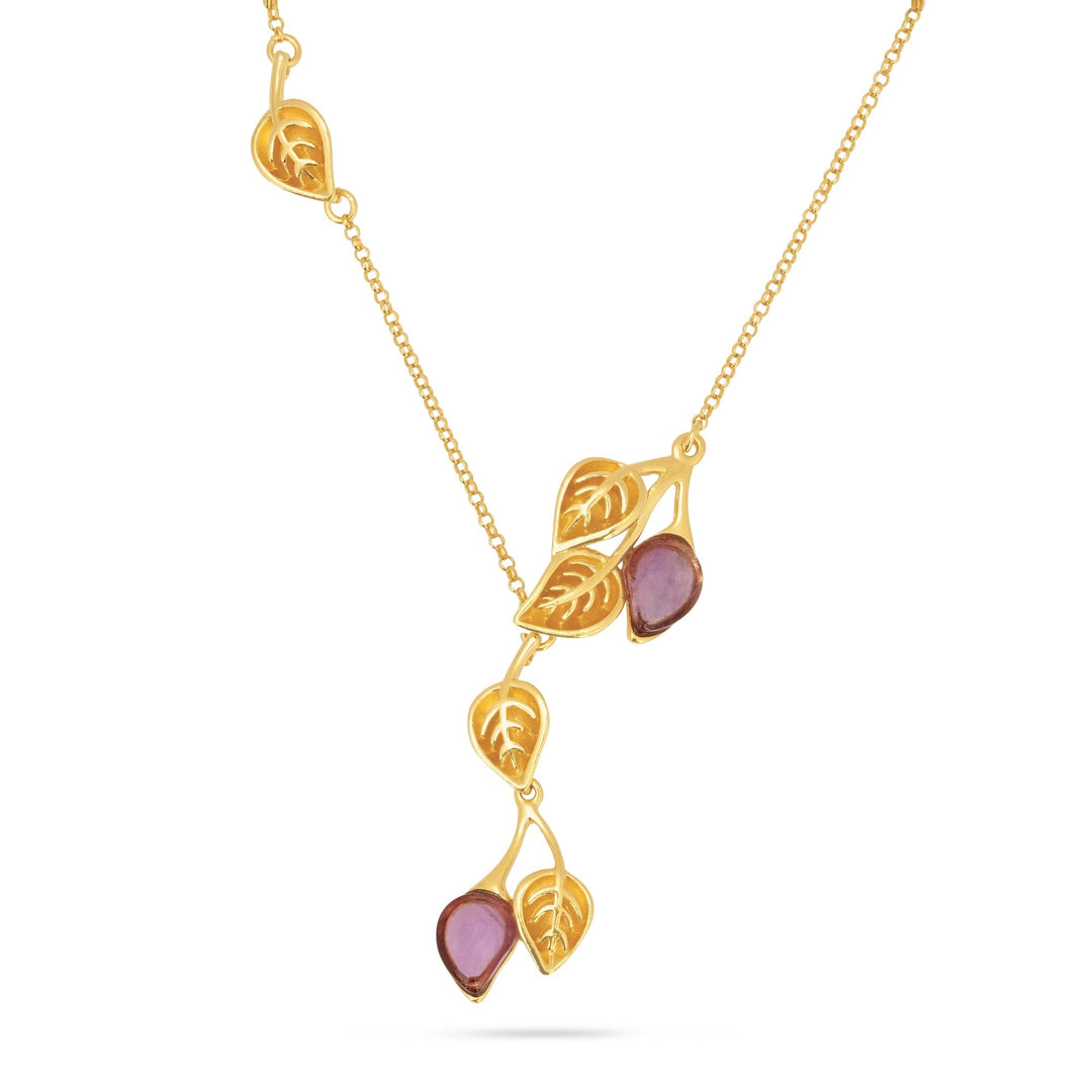 Golden Leaf Branch Purple Necklace