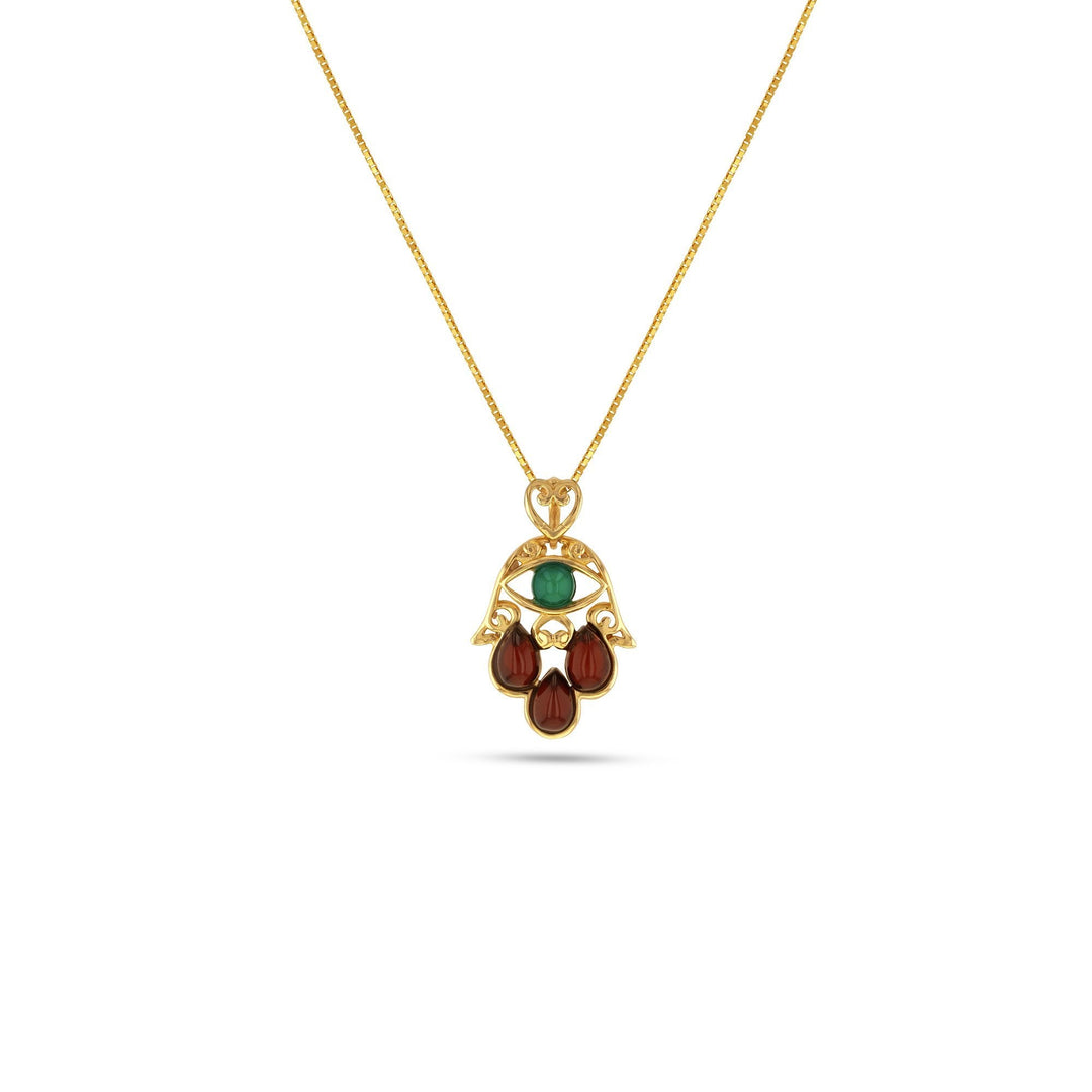 Hand of Fatima Cherry and Green Pendant - Koraba