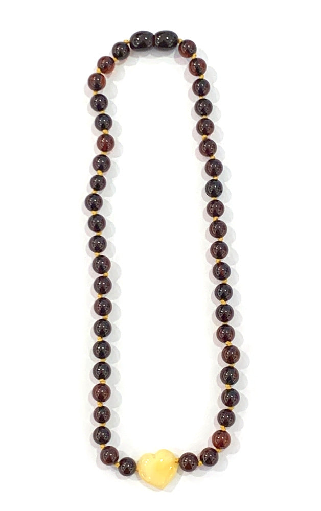 Amber Baby Teething Necklace White Heart