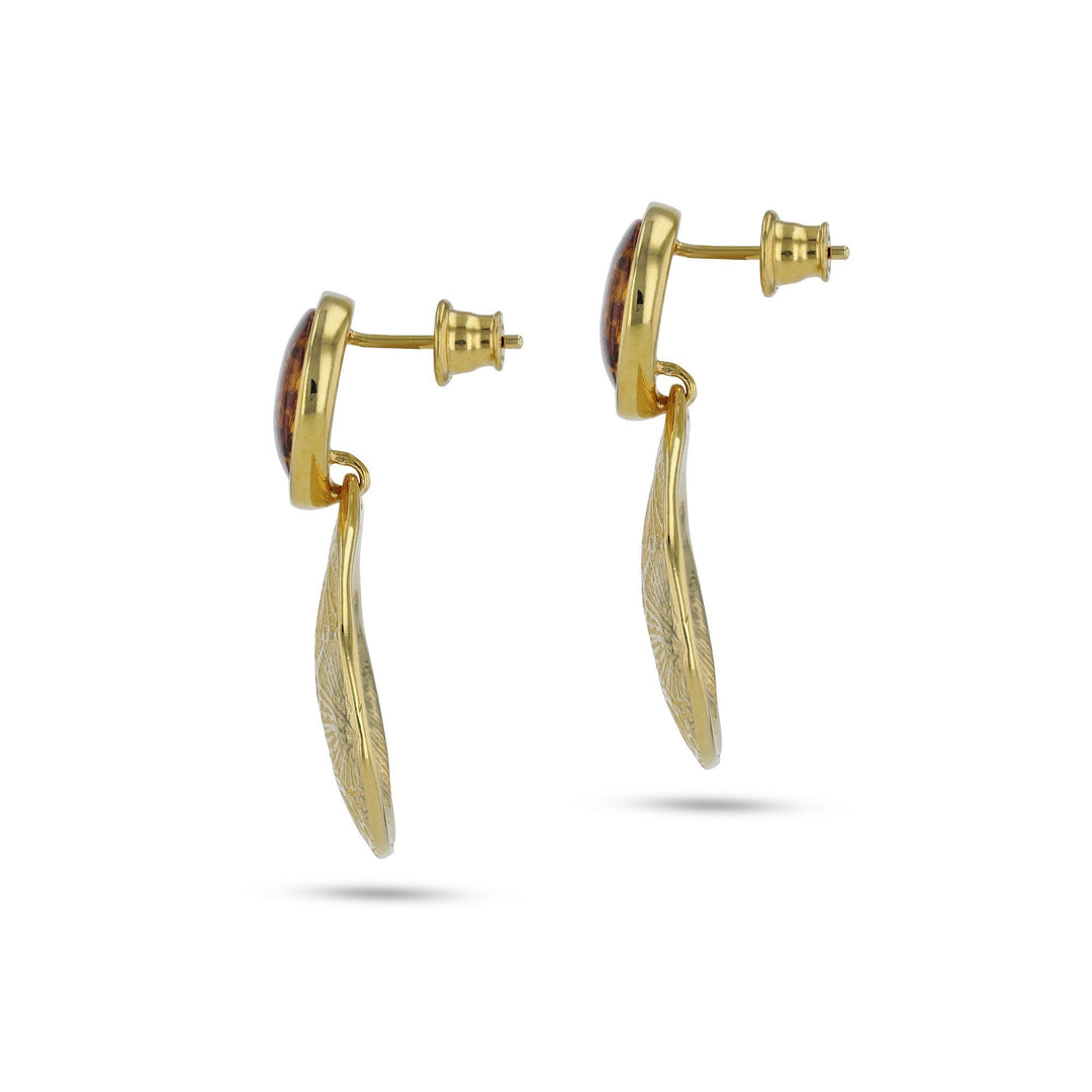 Sunny Leaf Print Cognac Earrings - Koraba