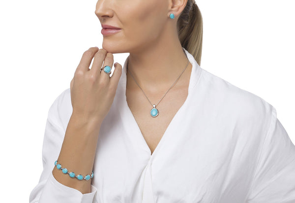 Pierścień owalny amulet z turkusem