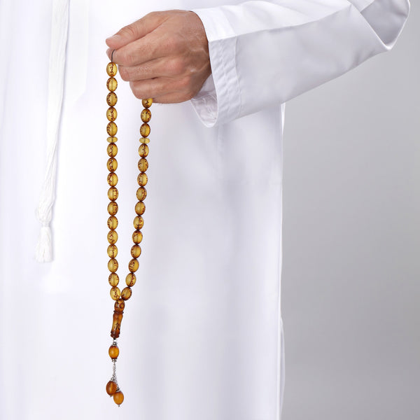 99 Asmaa Allah Al Husna Miód Bursztynowy 33 Koraliki Różaniec