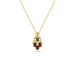 Load image into Gallery viewer, Hand of Fatima Cherry and Green Pendant - Koraba
